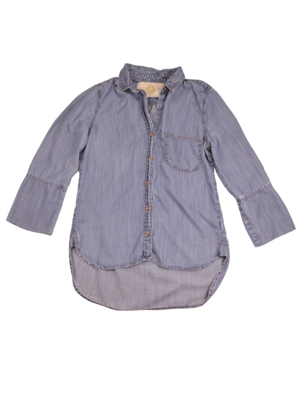 Bella Dahl Denim Button Down Small Soft Chambray Shirt High Low Blouse